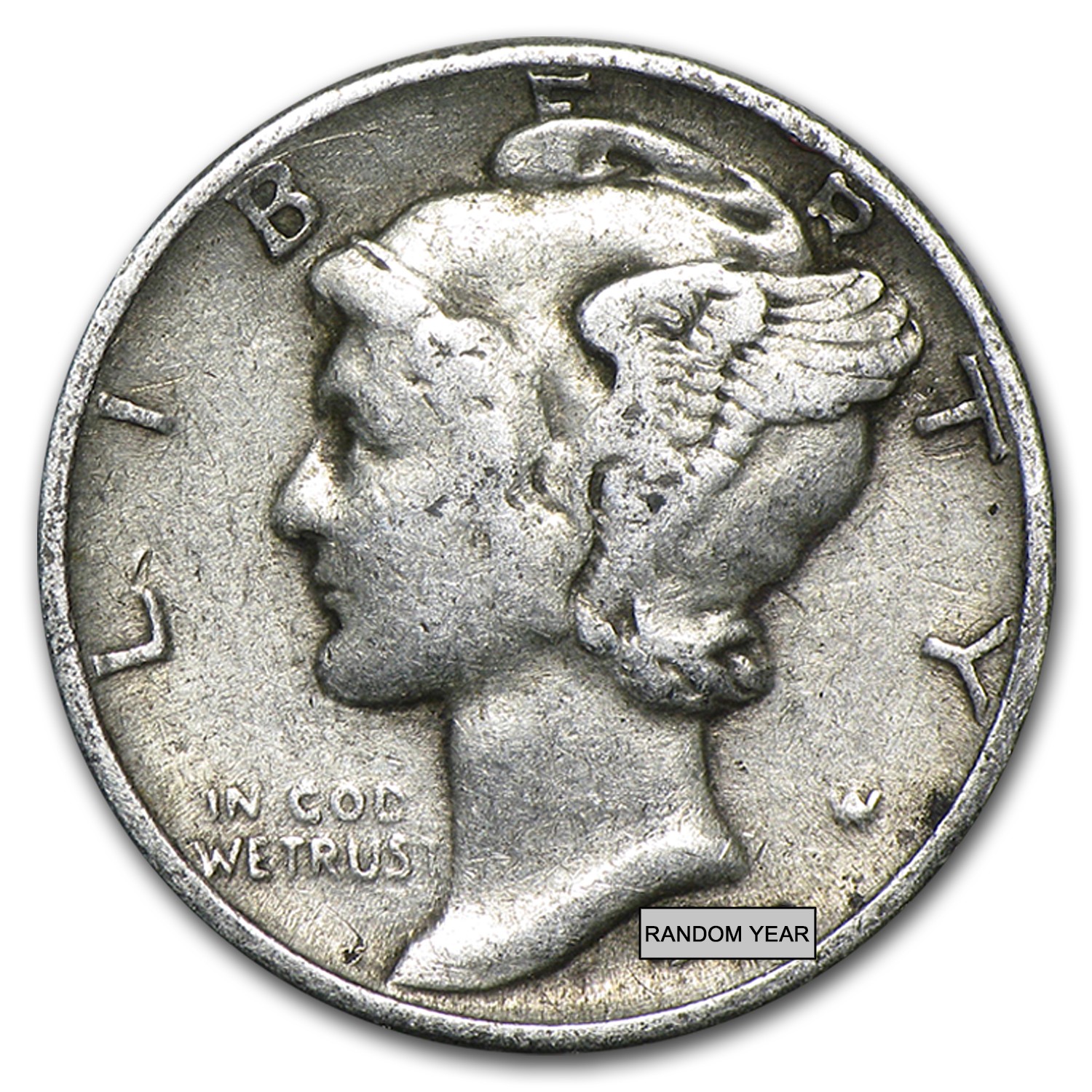 90% Silver Mercury Dime 50-Coin Roll Avg Circ