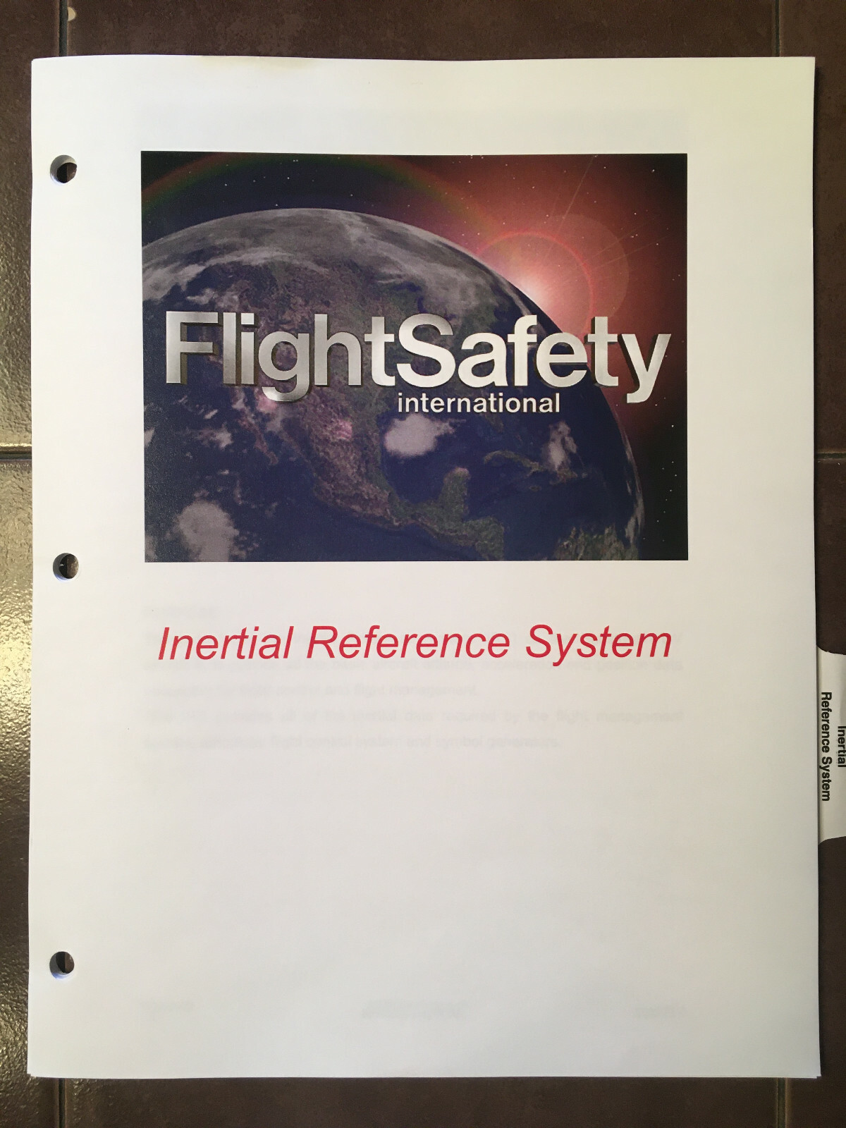 Inertial Reference System in Gulfstream V Pilot Training Booklet. GV