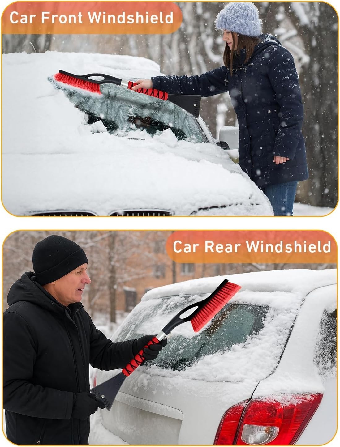 Effortless 27-Inch Snow Brush & Ice Scraper Set - Red, Scratch-Free, and Durable
