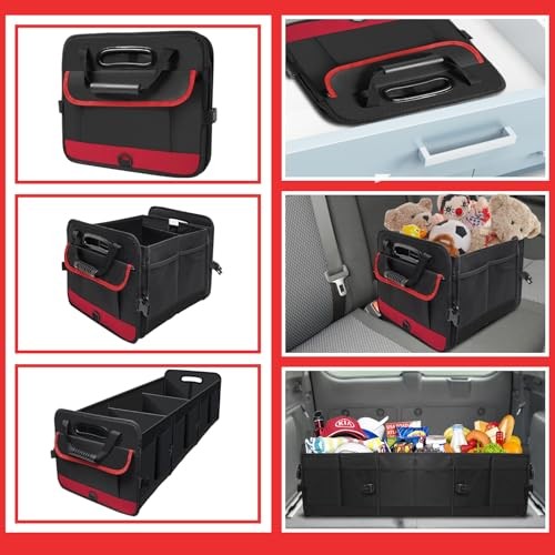 Car Trunk Organizer,Heavy Duty Collapsible 95 L Capacity Car Trunk Red 95L