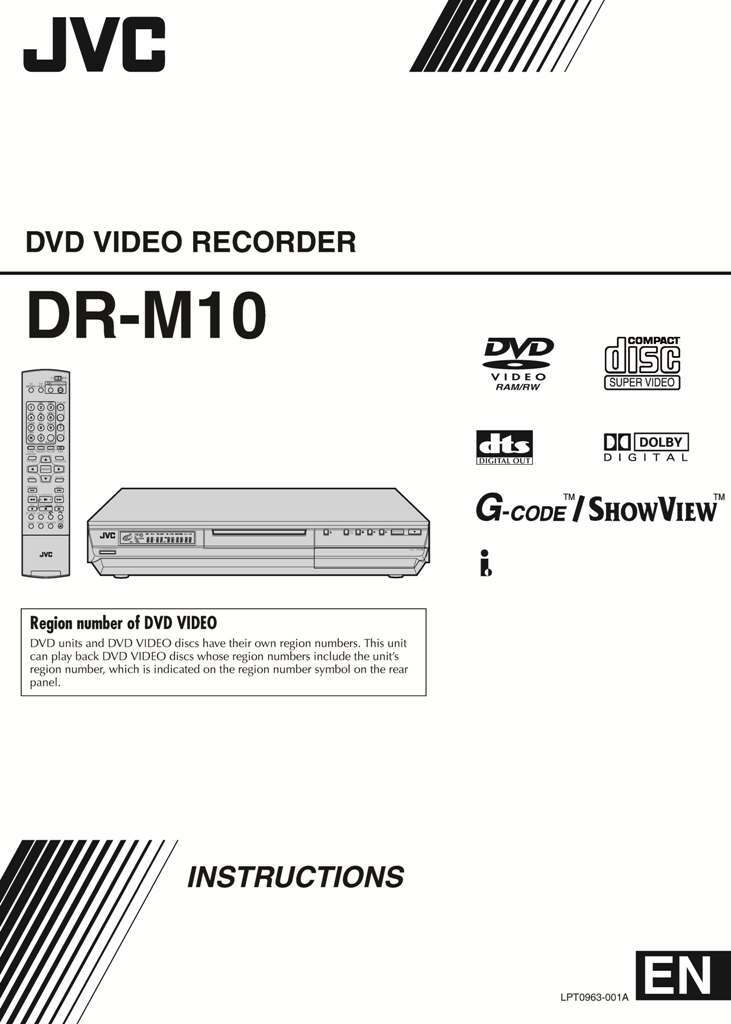 JVC DR-M10 DVD Recorder Owners Instruction Manual Reprint