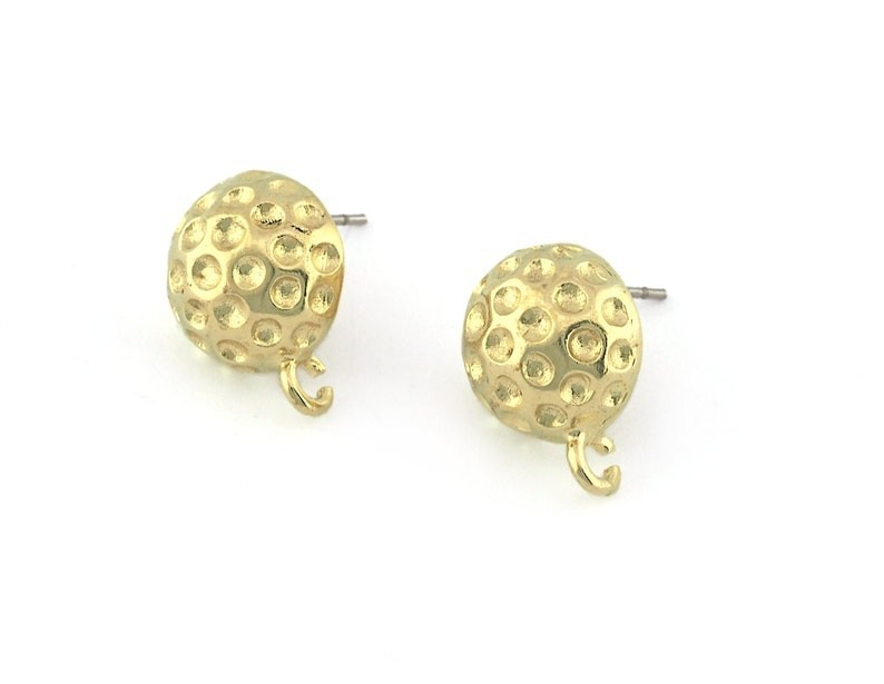 1 pair Ball ,Ball , Shell Earring Stud Post with dangle loop Raw-Silver 5181