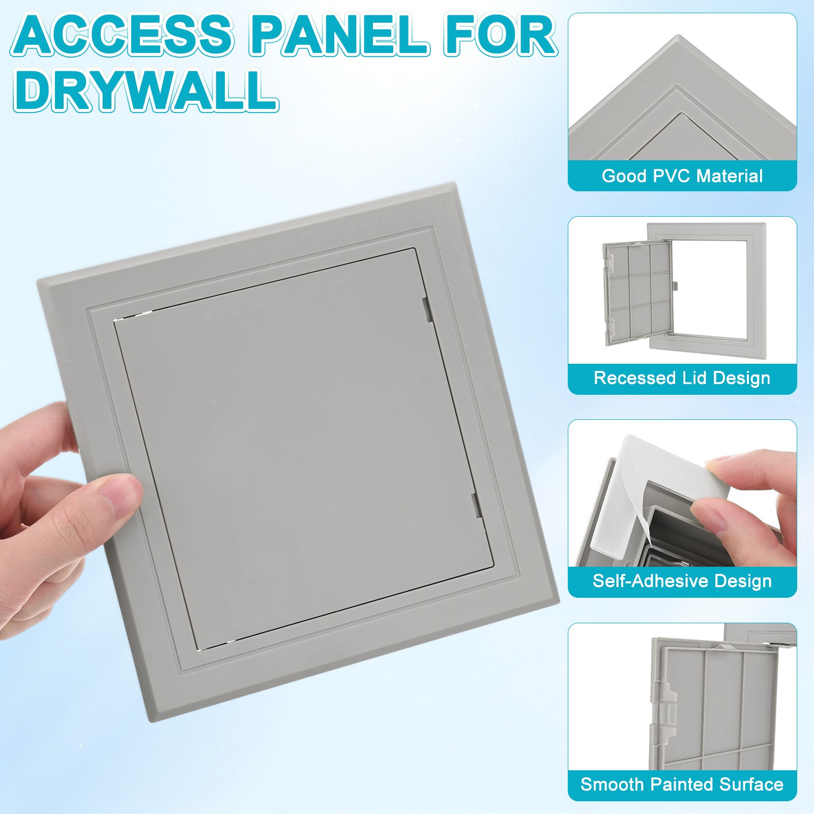 1-Pack Access Panel for Drywall, 5.7x6" Plastic Self Adhesive Cover [Gray]