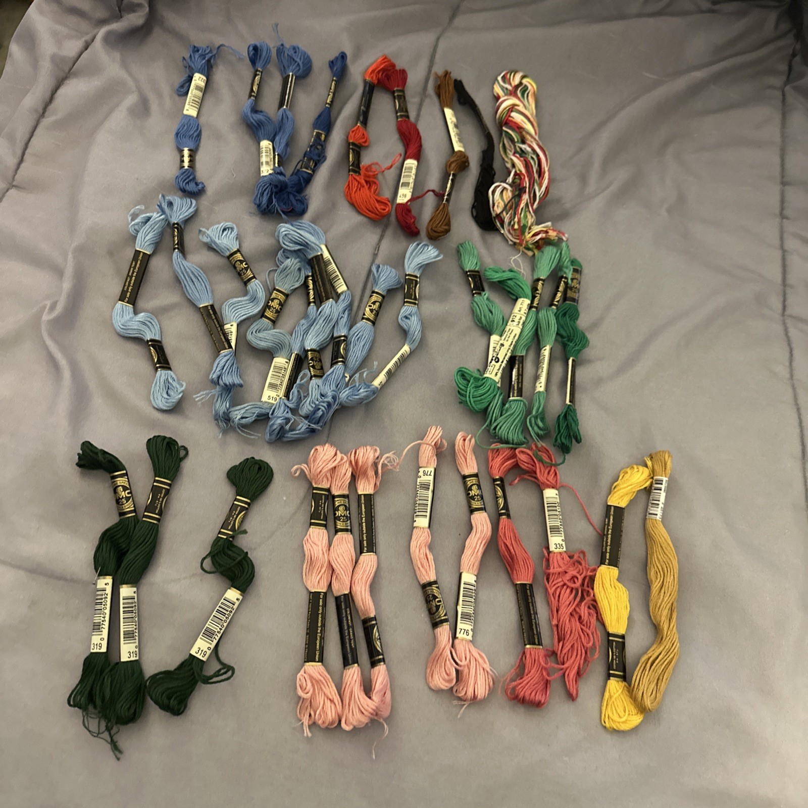 DMC Embroidery Thread Floss Lot of 35 Skeins Multiples Colors New & Used