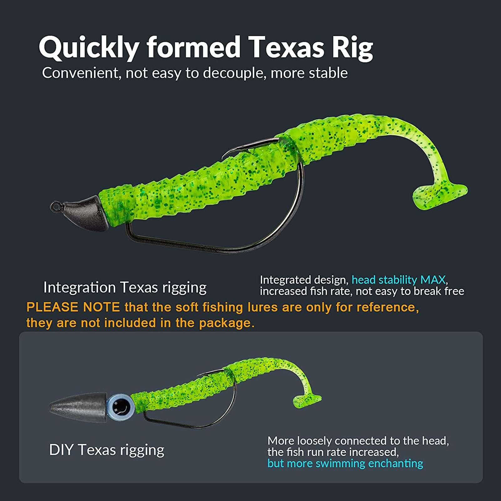 10Pcs Jig Heads Swimbait Hooks Texas Hook Weedless Offset Weighted Hook 3 Size