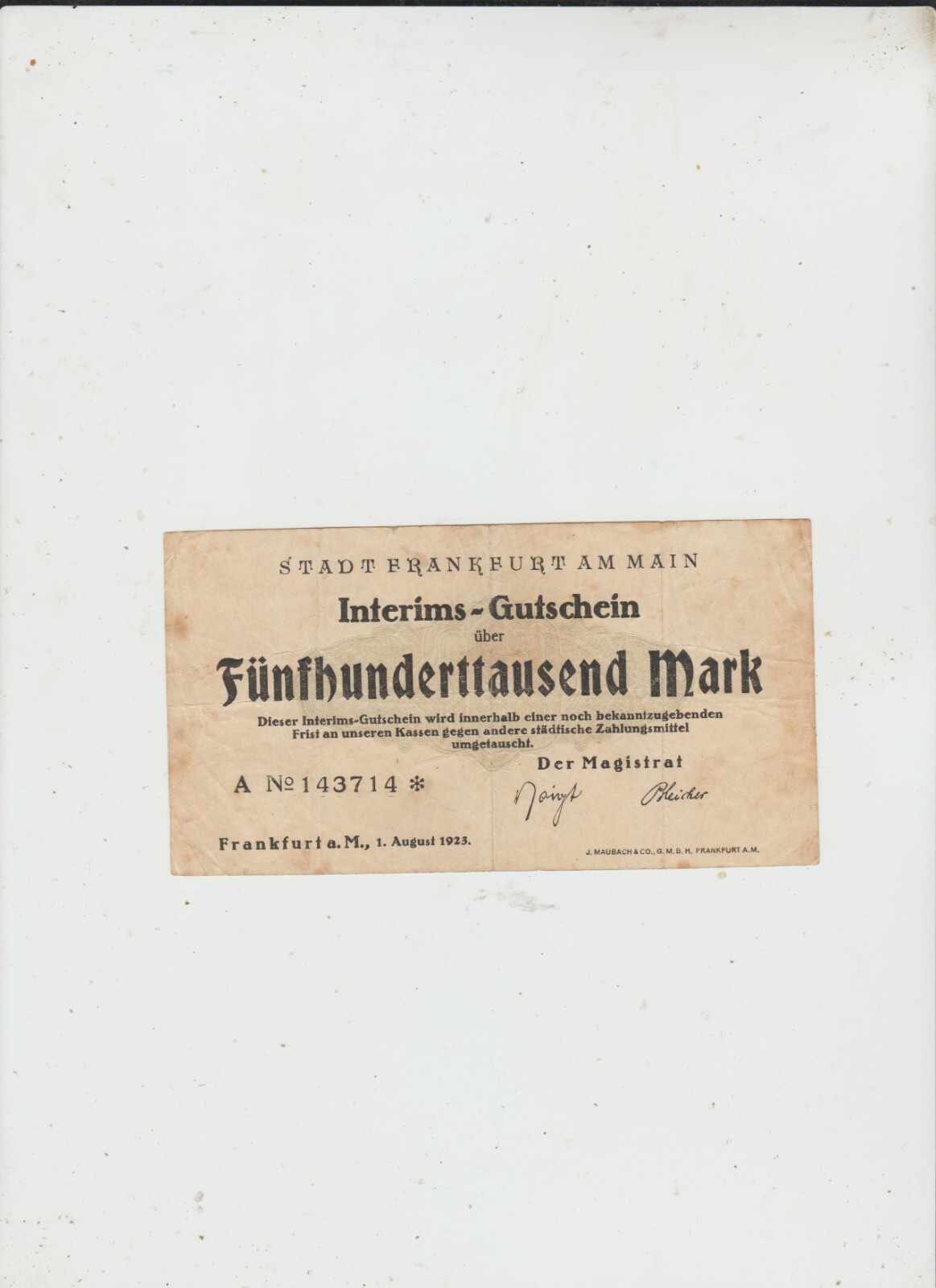 FRANKFURT  500,000  MARK  1923