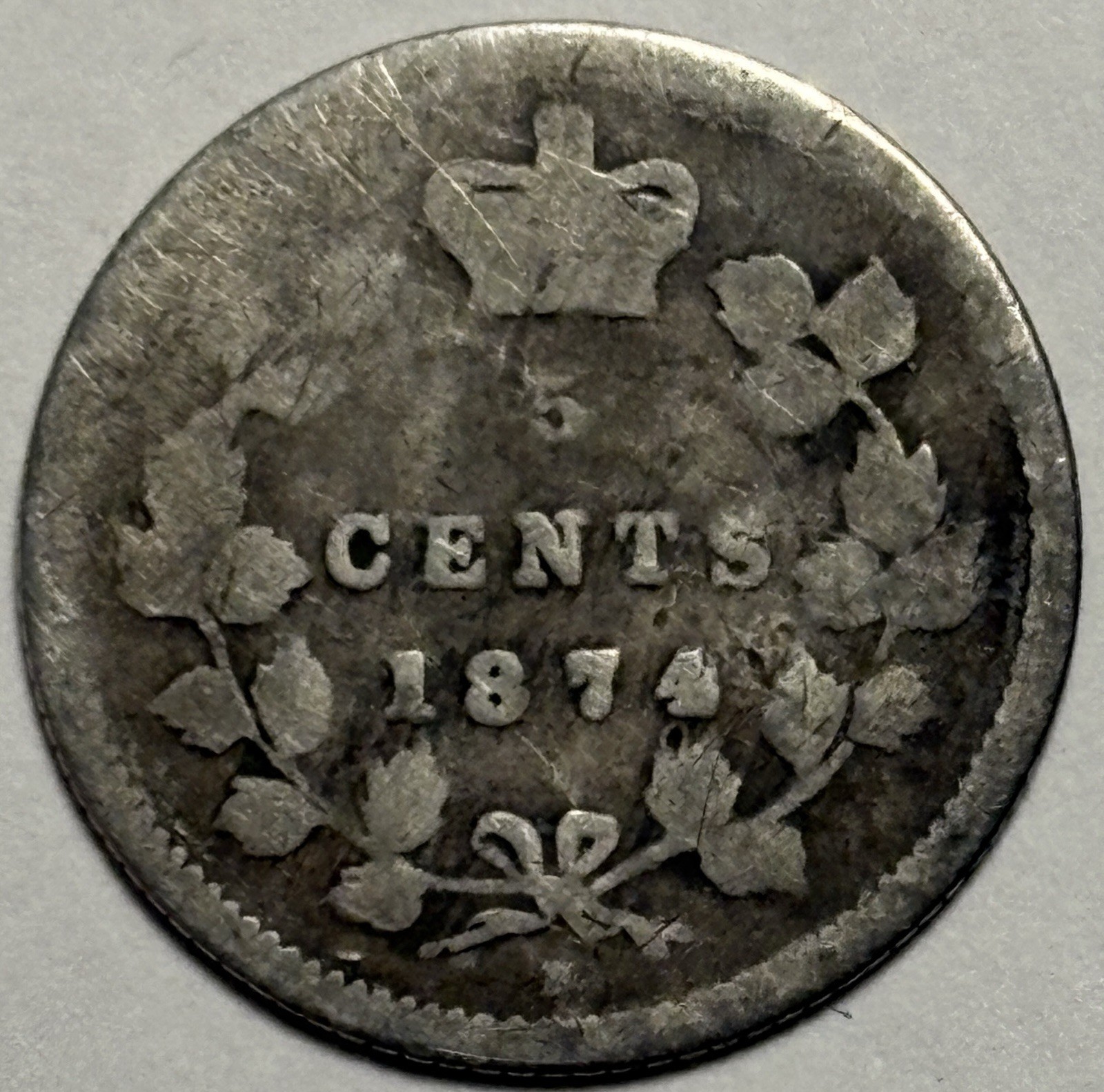 🇨🇦 1874 Canada 5 Cents Silver Coin, Queen Victoria — Circulated 🔥