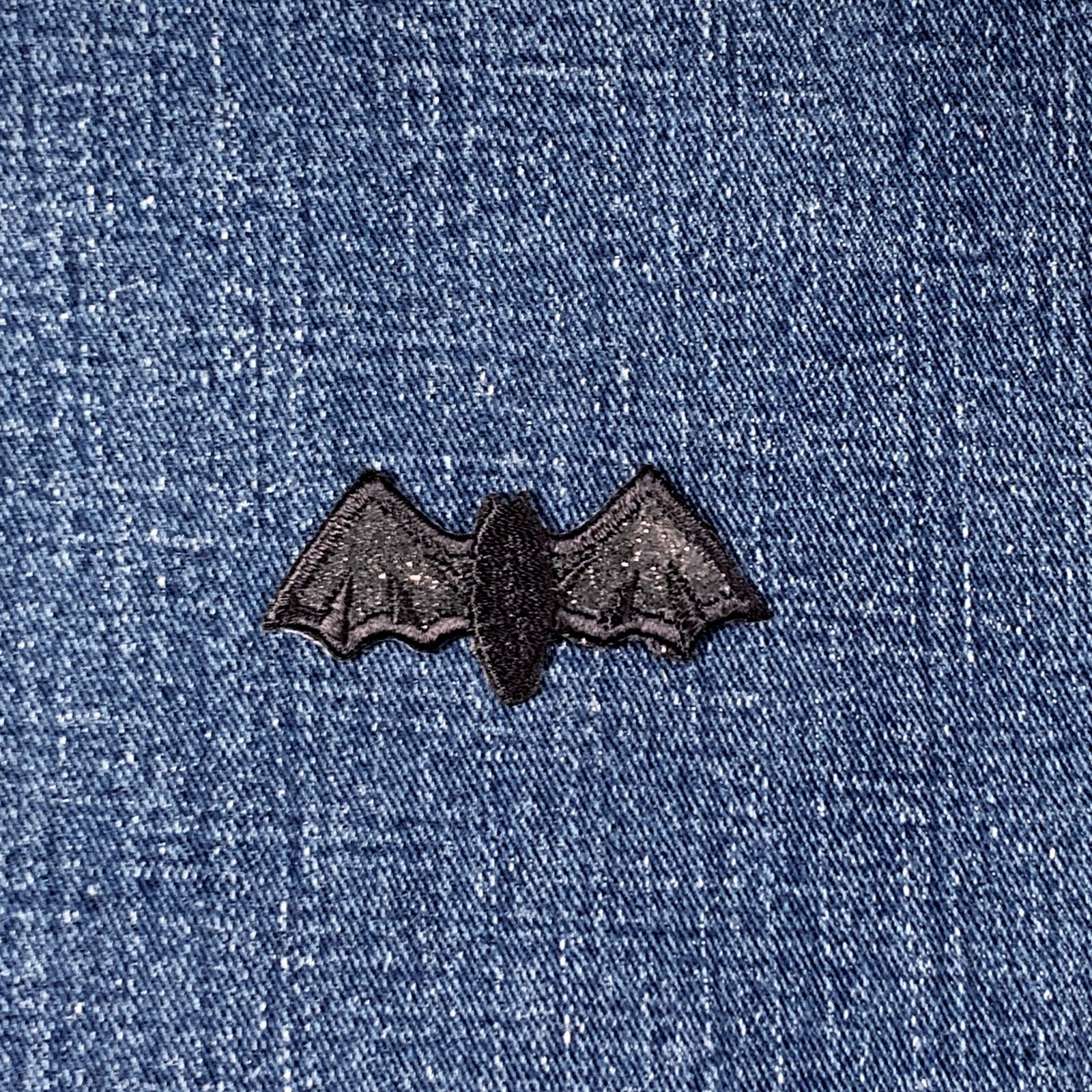 Black Bat Applique Patch Sparkly Glitter Embroidered Halloween Badge 2" Iron On