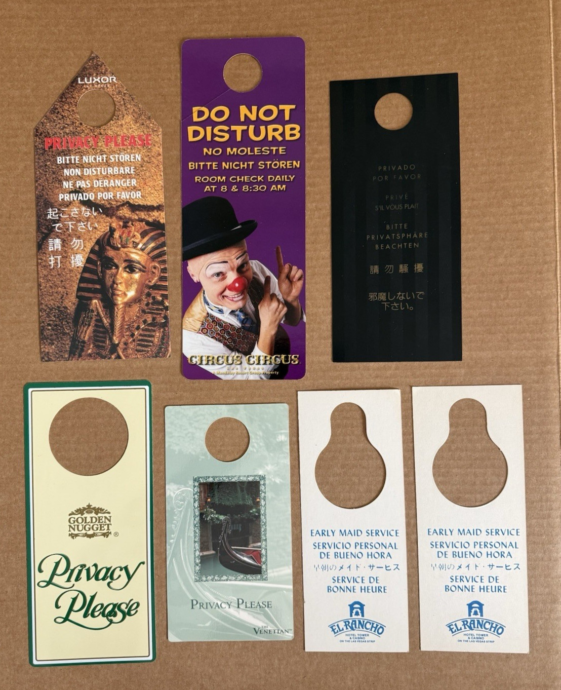Las Vegas Hotel Room Door Hangers Luxor Circus Mirage Nugget Venetian El Rancho