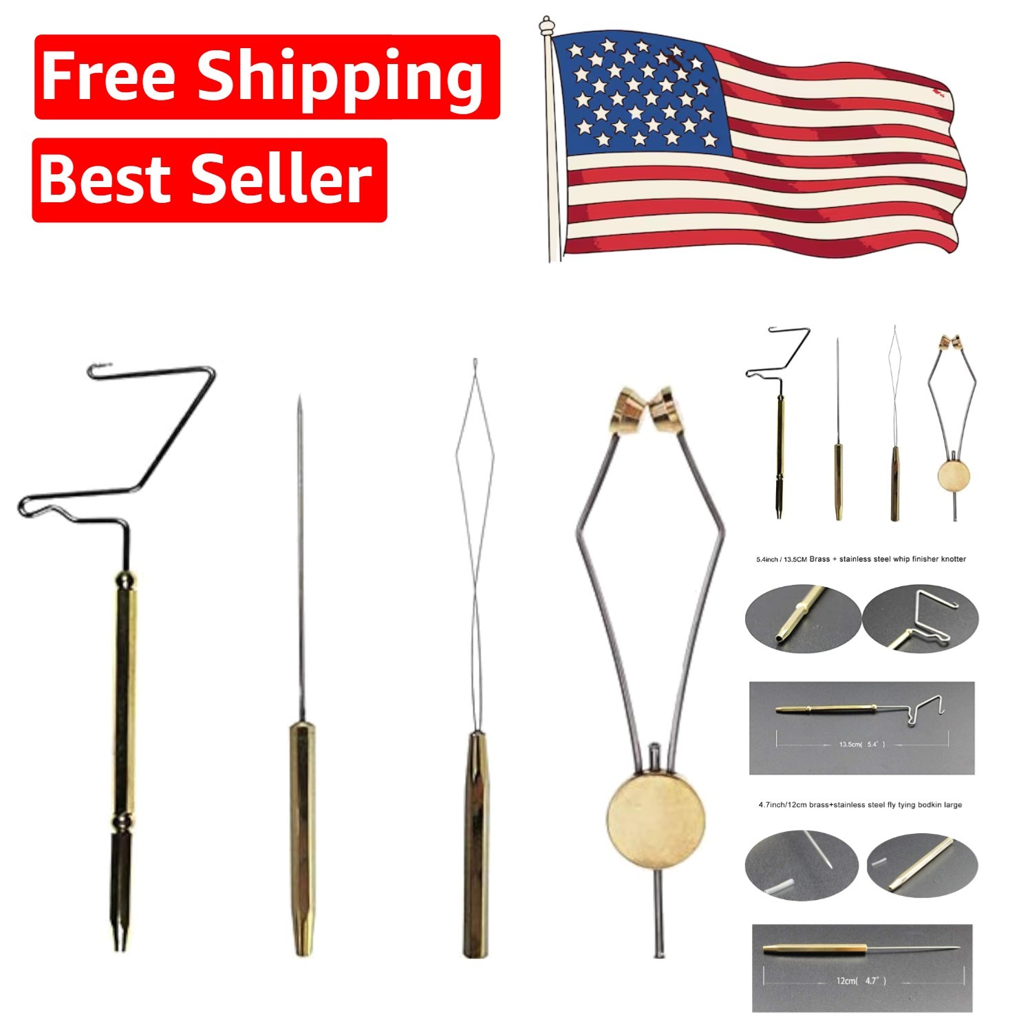 4pc Fly Tying Tools Combo - Durable Stainless Steel Bobbin and Whip Finisher