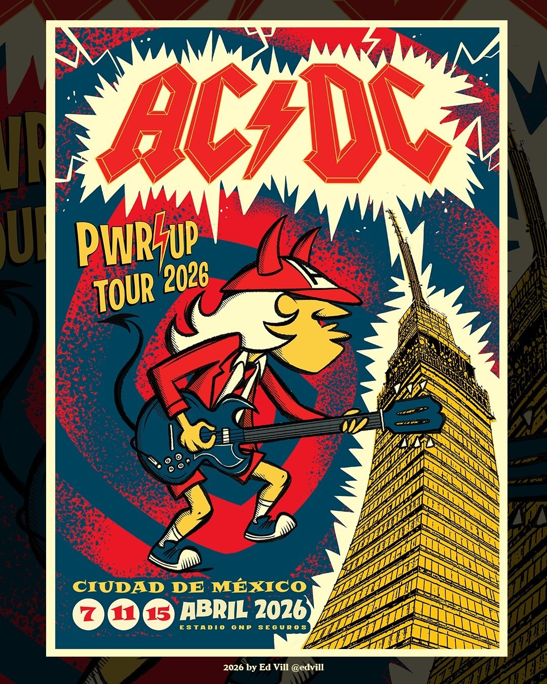 AC/DC Poster PWR UP Tour 2026 Mexico City Estadio GNP Seguros Wall Art