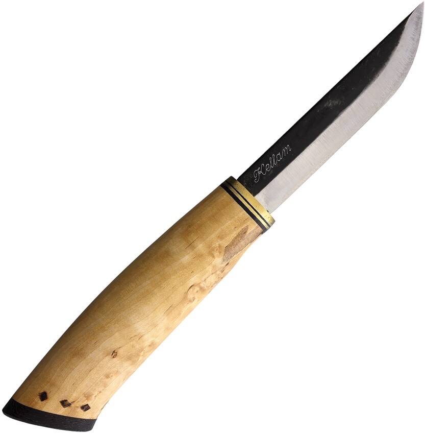 Kellam Wolf Howl 9" Arctic Curly Birch Fixe Blade Knife + Leather Sheath