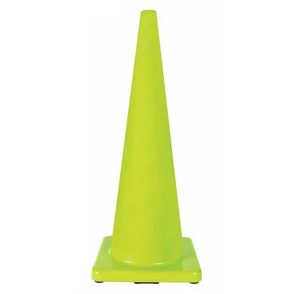Manufacturer Varies Traffic Cone, PVC, Non-Reflective, 36 in Height, 10 lb, Lime