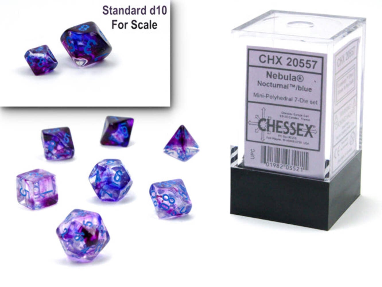 Chessex - Nebula Mini-hedral Nocturnal/blue Luminary 7-Die Set