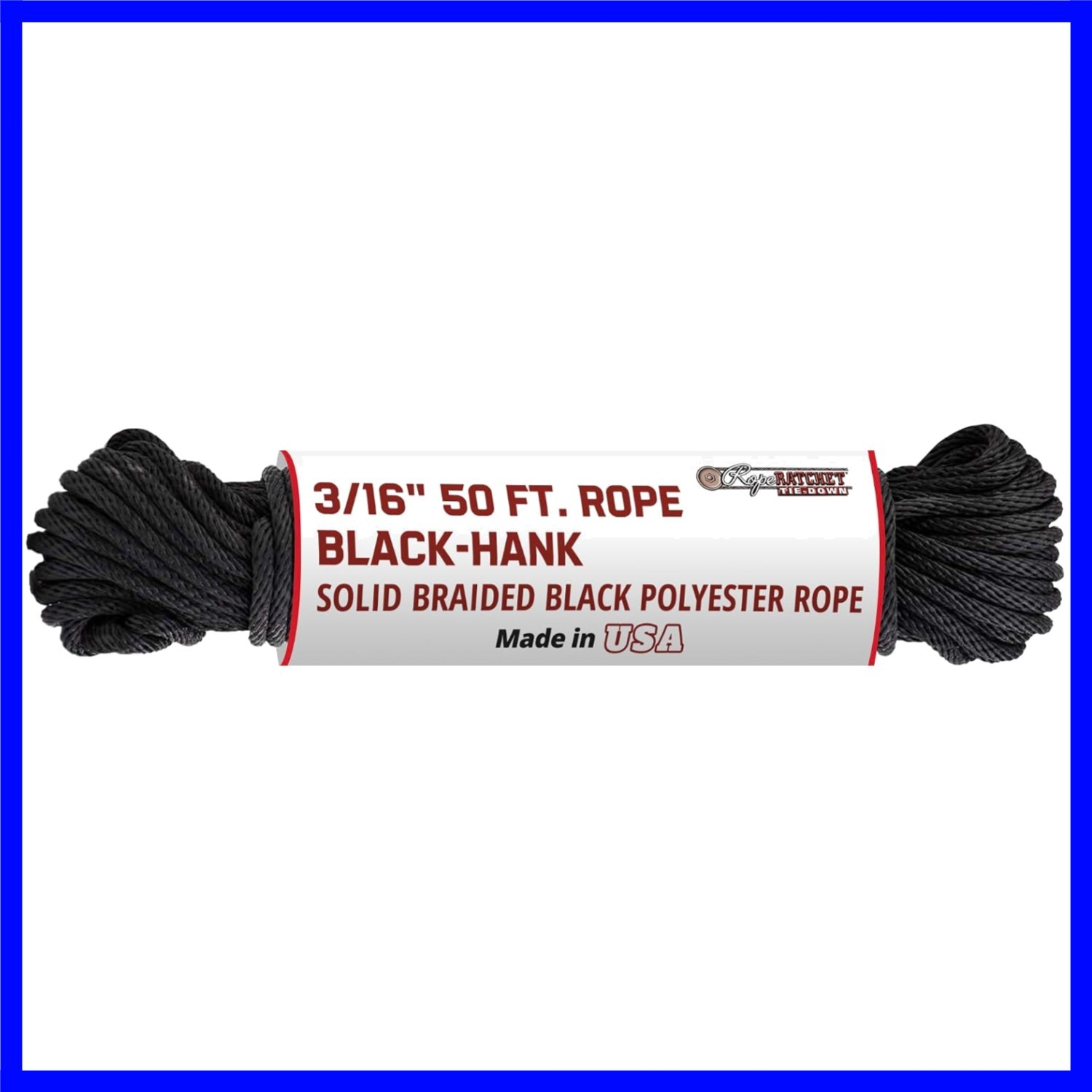 Versatile Everyday Nylon Rope - 50 ft Black Tie Down Cord with 110 lb Strength