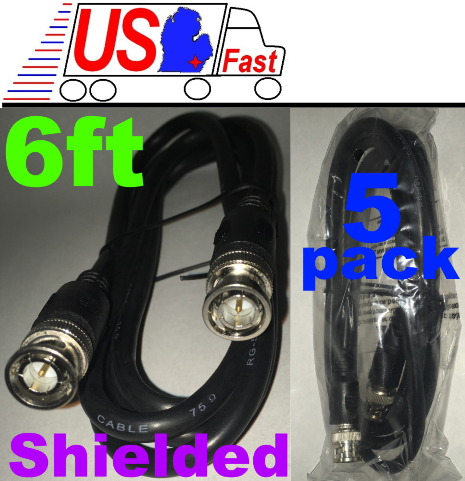 Lot5 6ft BNC RG59 Security/DSR/DVR Video Camera/Cam Coax/Coaxial Cable/Cord/Wire