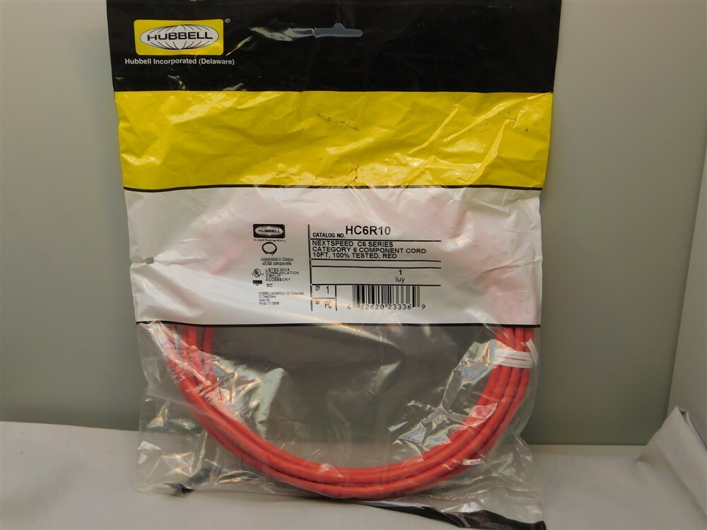 Hubbell HC6R10 Nextspeed C6 Series Cat 6 10ft Patch Cord, Red, NEW