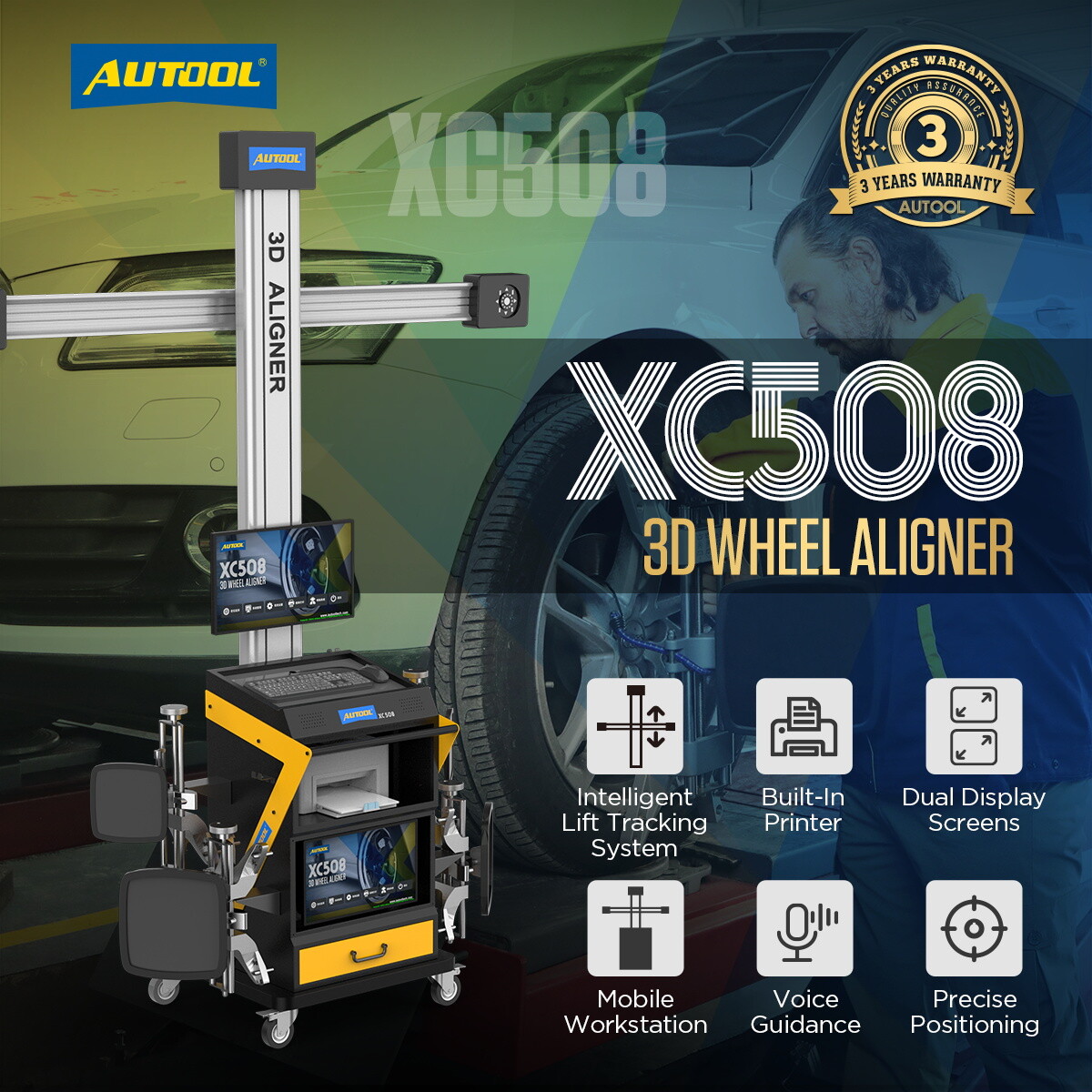 3D Wheel Alignment Machine Wheel Tire Aligner System Dual Display 19" W/Printer