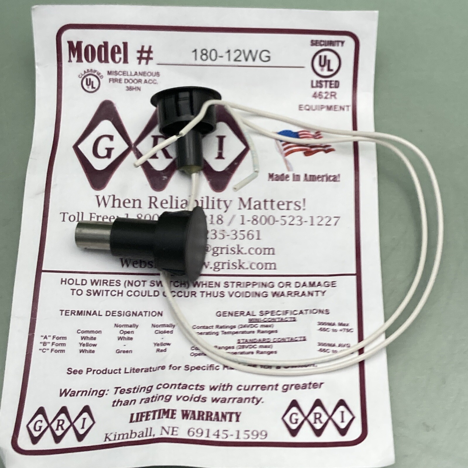 GRI 180-12WG-B 3/4" Steel Door Recessed Switch Set, Brown, Wide Gap Up to 1"