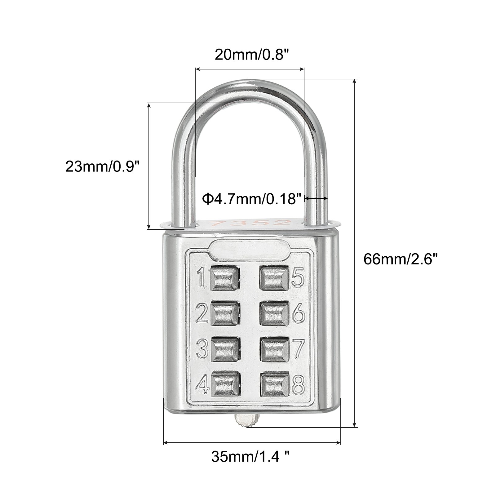 8 Digit Button Combination Padlock 4 Digit Locking Mechanism Lock Silver Tone