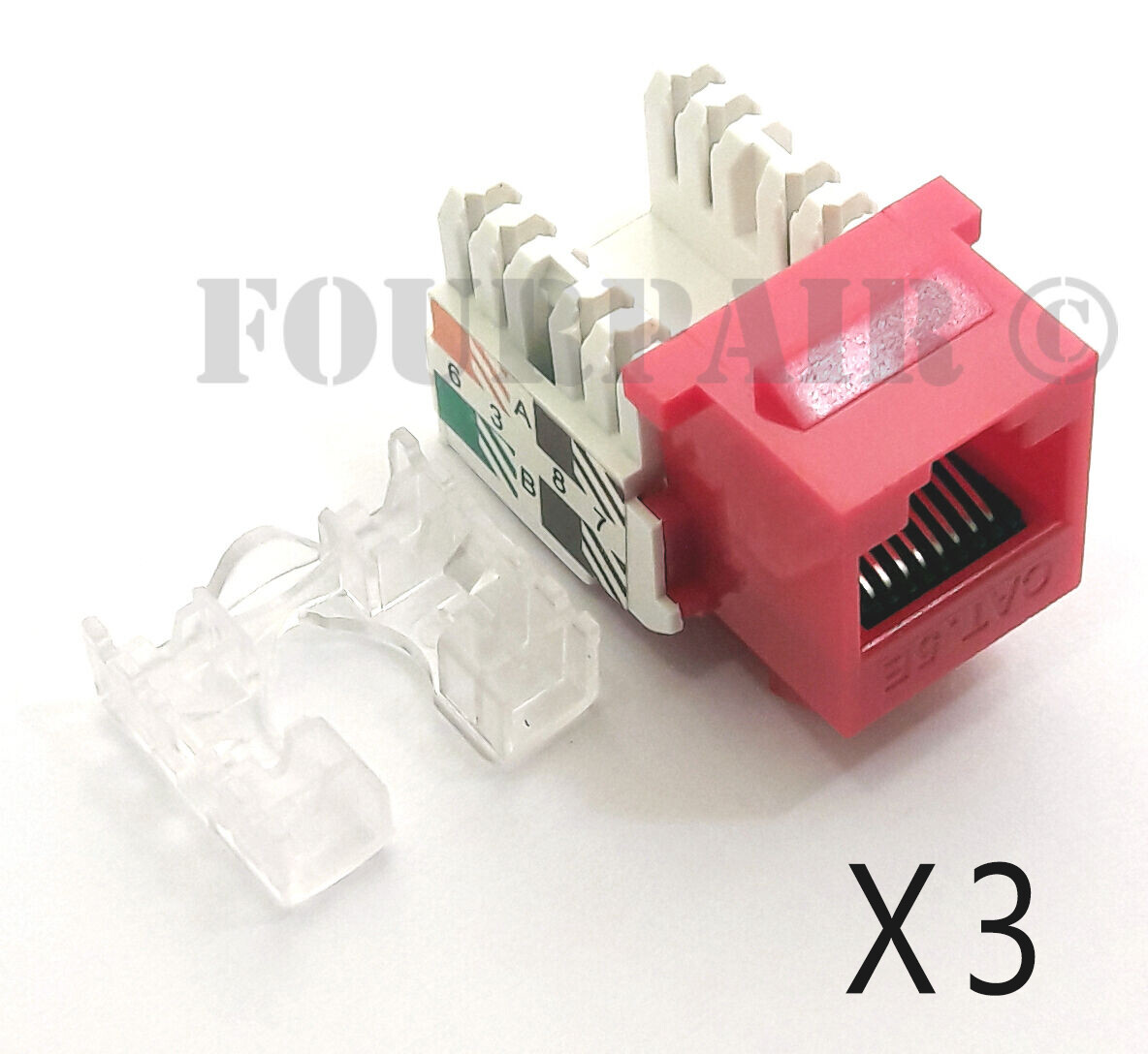 3 Pack Lot - CAT5e RJ45 110 Punch Down Keystone Modular Snap-In Jacks - Red