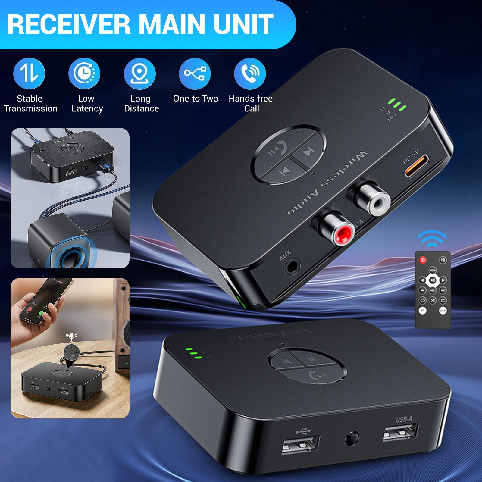 3in1 Bluetooth 6.0 Transmitter Receiver Audio Music Adapter 3.5mm AUX RCA USB