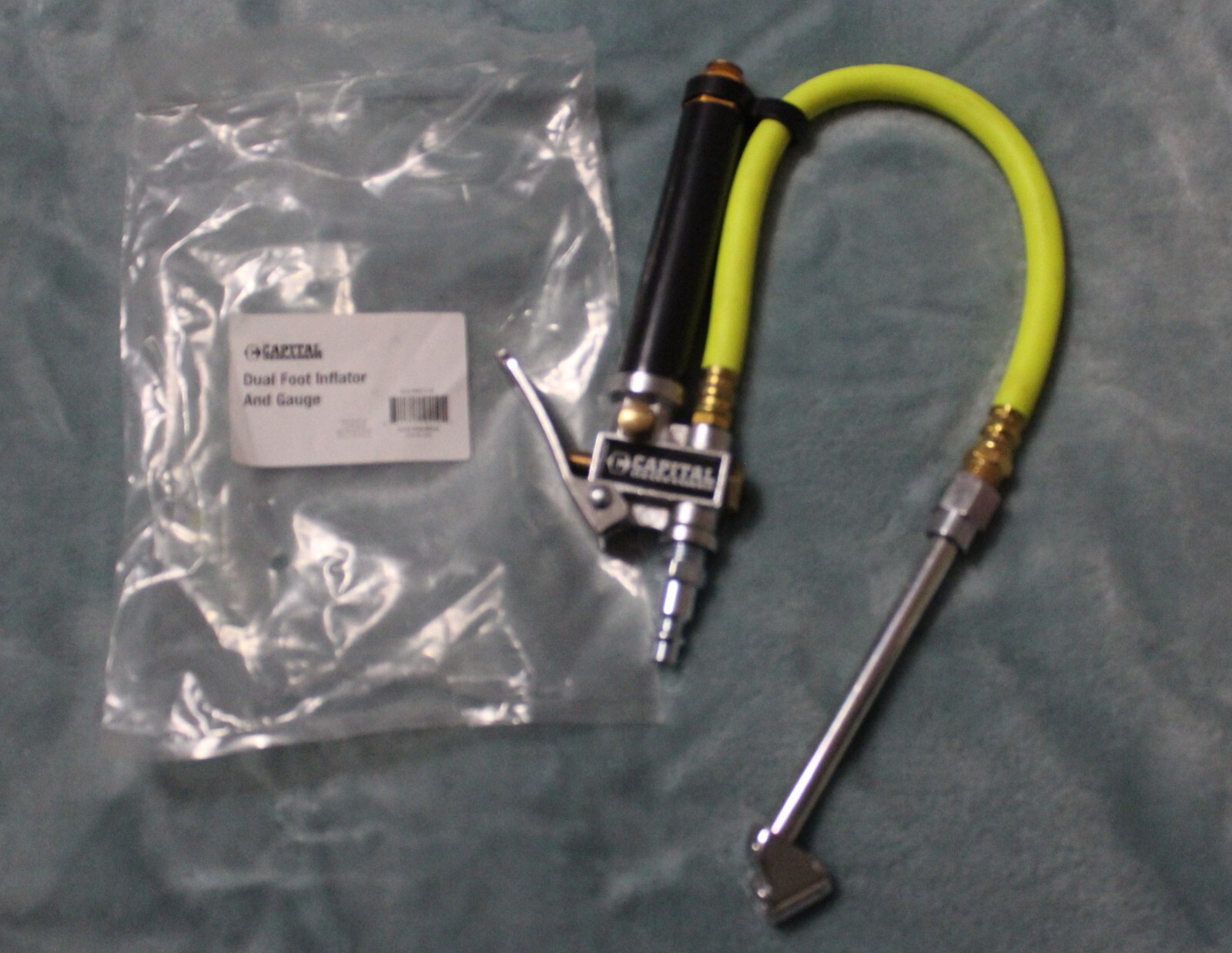 Capital Pneumatics - Dual Foot Inflator & Gauge 1/4" NPT Flexible Hose NEW