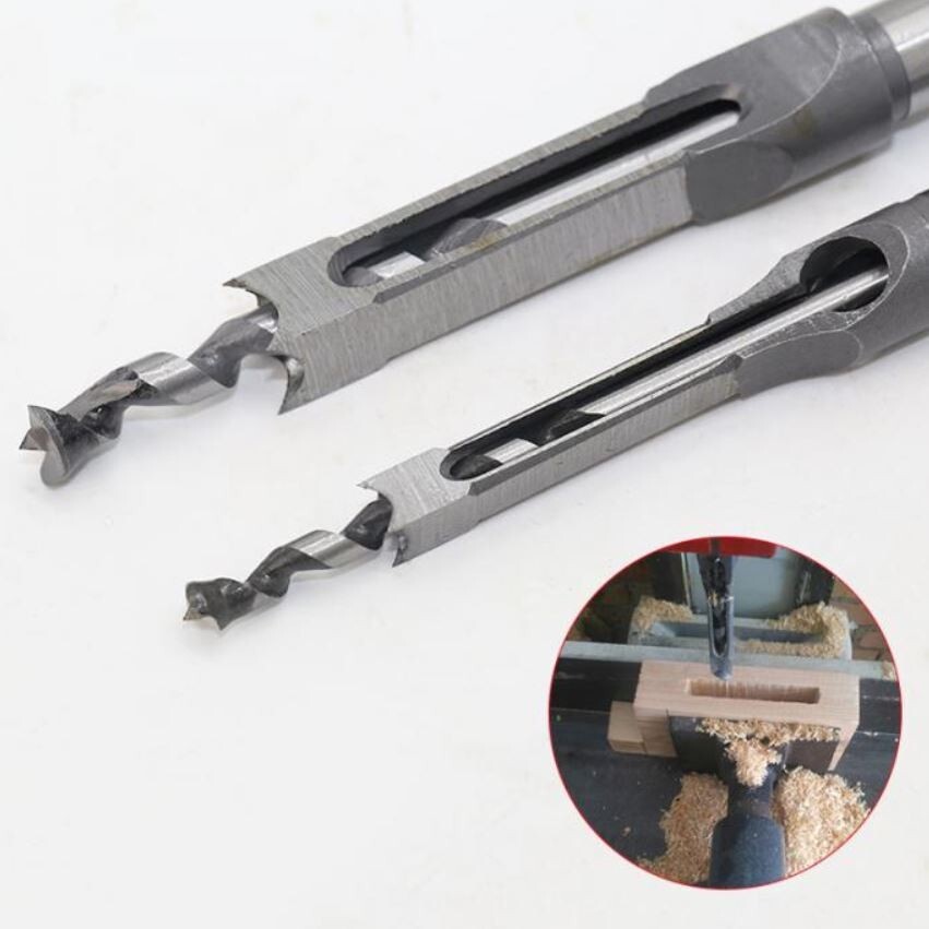 Square Hole Drill Bit 2Pcs 3/8" Woodworking Mortise Hollow Chisel Drill Bit