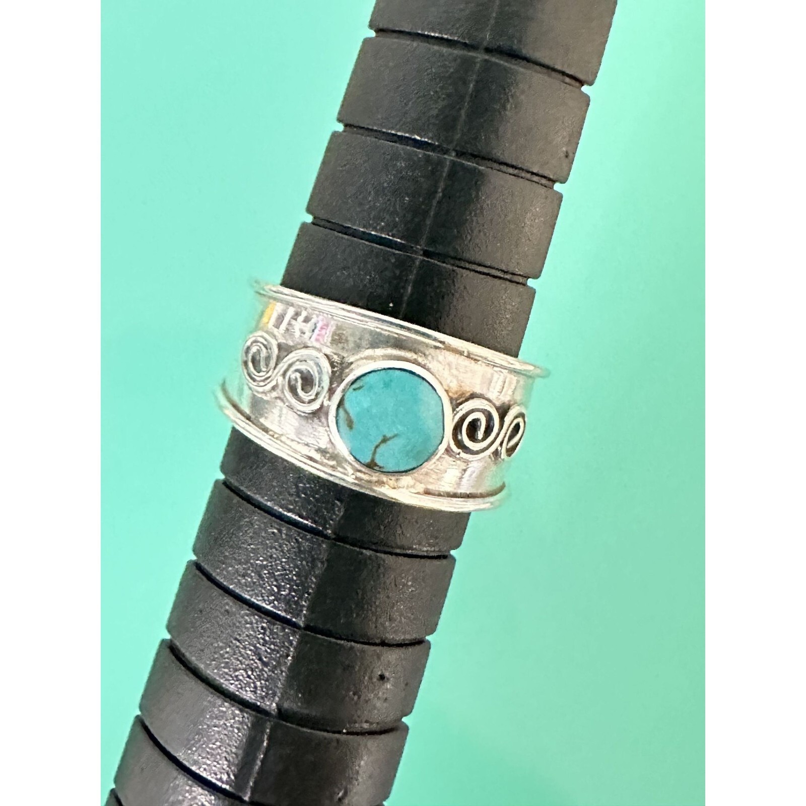 Vintage Inspired Genuine Blue Turquoise & Silver 925 Adjustable Toe Ring