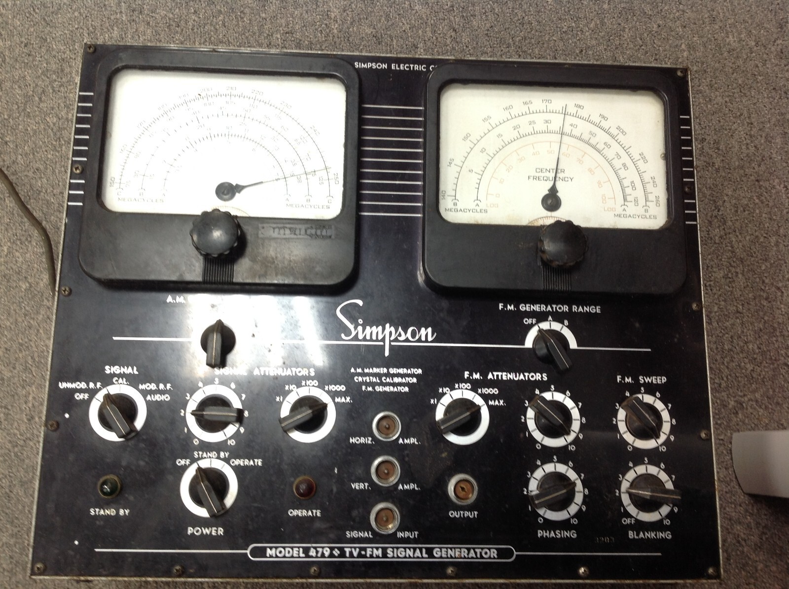 Vintage Simpson Electric TV FM Signal Generator, Model # 479, UNTESTED, Mancave