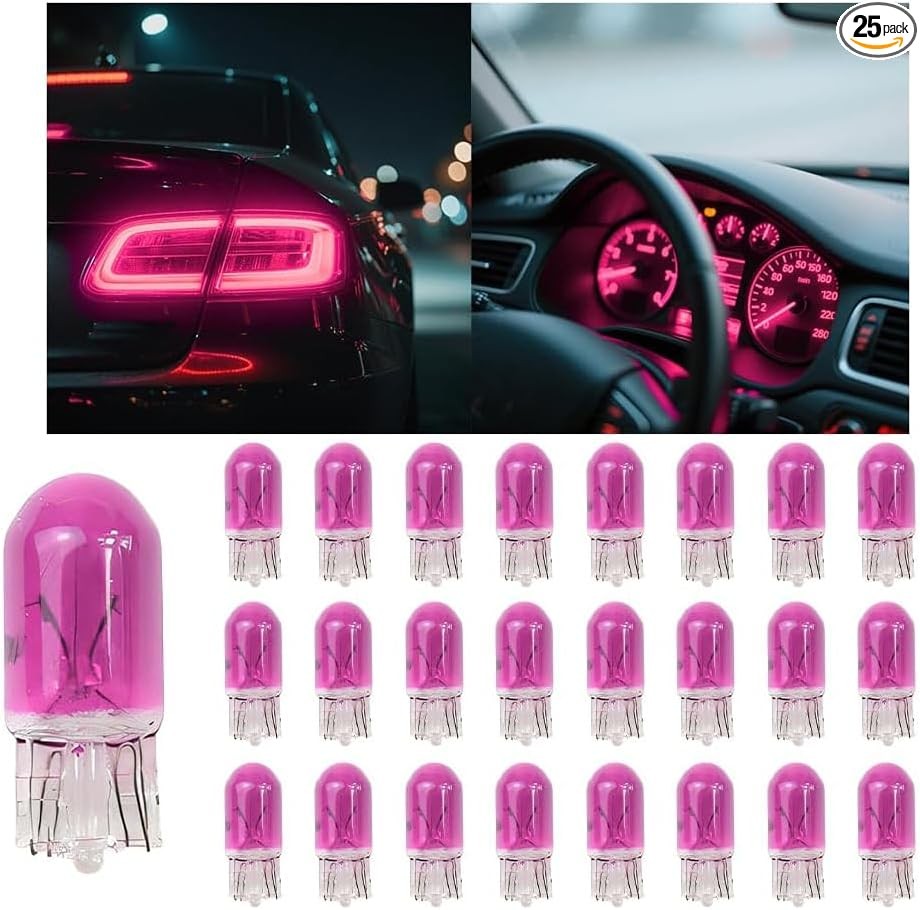 25PCS T10 12V 5W Car Turn Signal Light Bulbs, Clear Flat Foot Vehi Color: Pink