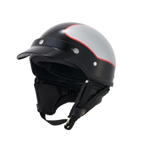 Marushin MCH5 MZ-HALF Motorcycle Helmet Vintage Style Black/Silver/Red One Size