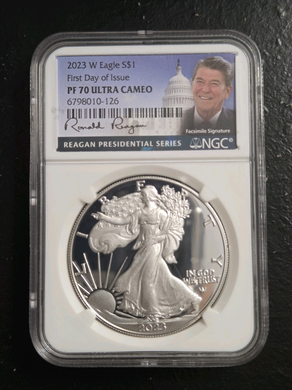 2023 W PROOF SILVER EAGLE NGC PF70 UCAM FIRST DAY ISSUE REAGAN & CABRAL SIGNED