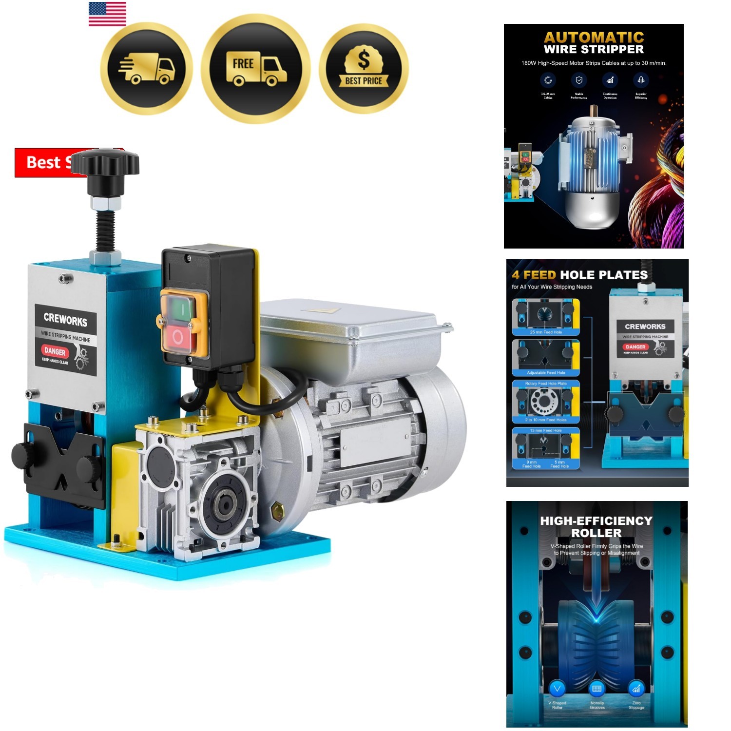 180W Electric Wire Stripper Machine, 0.06"-1" Automatic Wire Stripping Machin...
