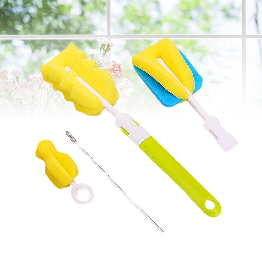 4 Pcs Sponge Baby Bottle Brush Set For Cleaning Nipples Smaller Bottles