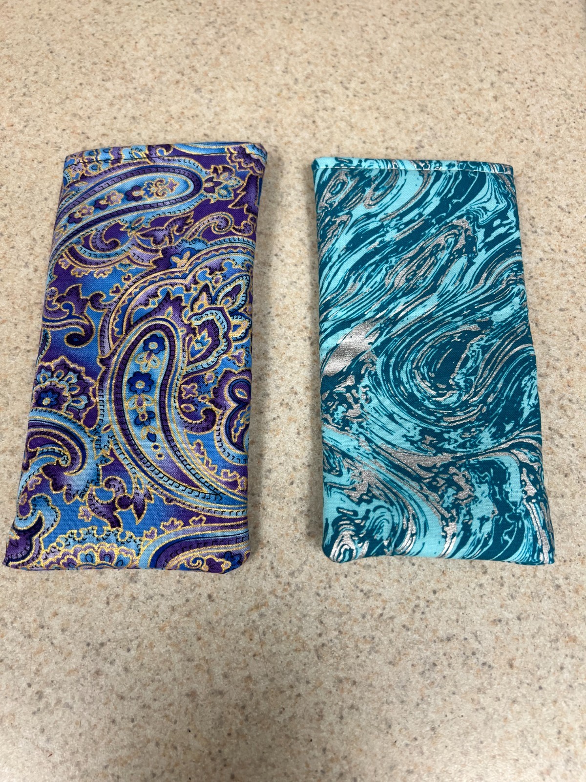Sunglass / Eyeglass Fabric Cases - 1 Blue Paisley / 1 Green Swirl - Free Ship