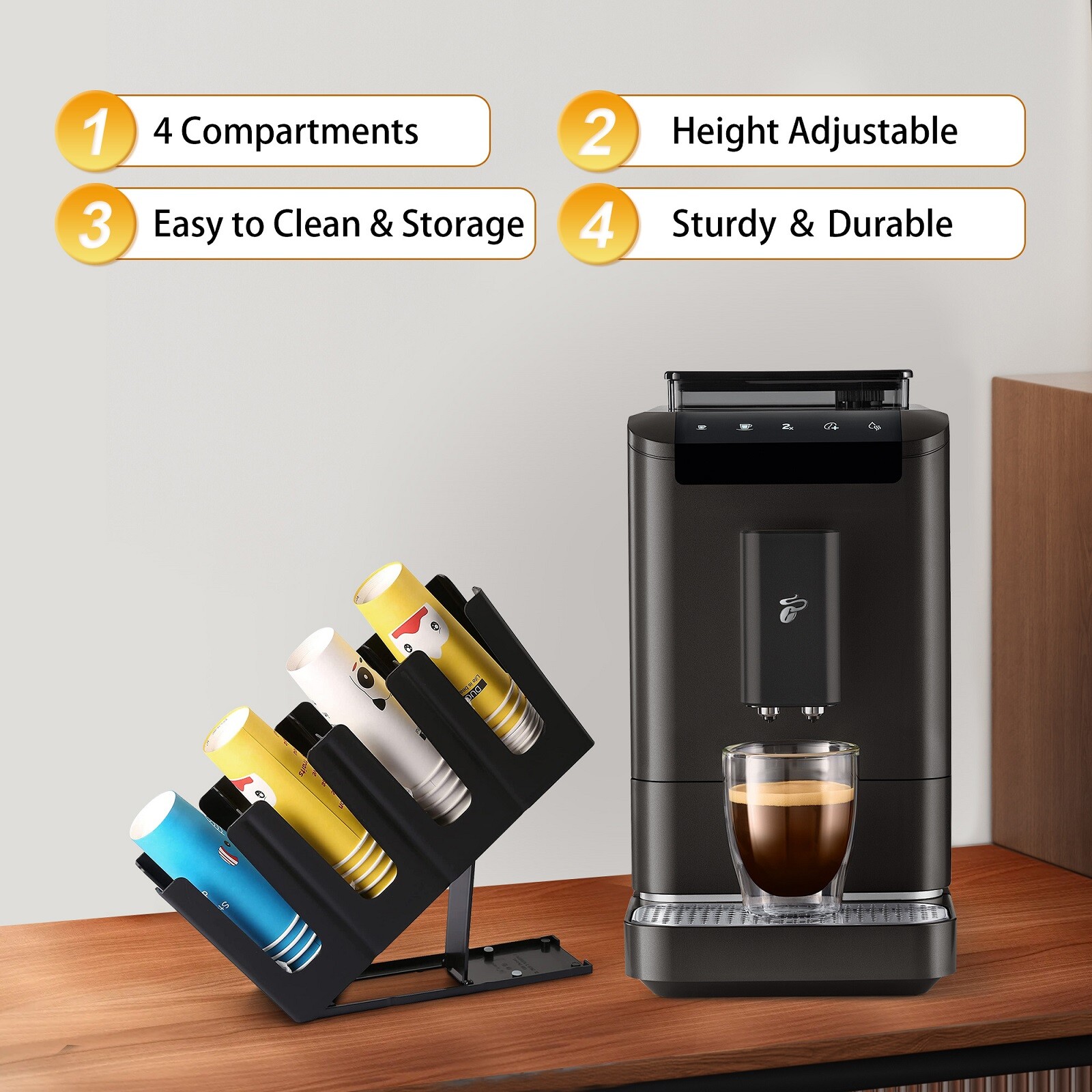 Hakka 2 Pack Countertop Cup Lid Organizer Slanted Coffee Cup Holder Dispenser
