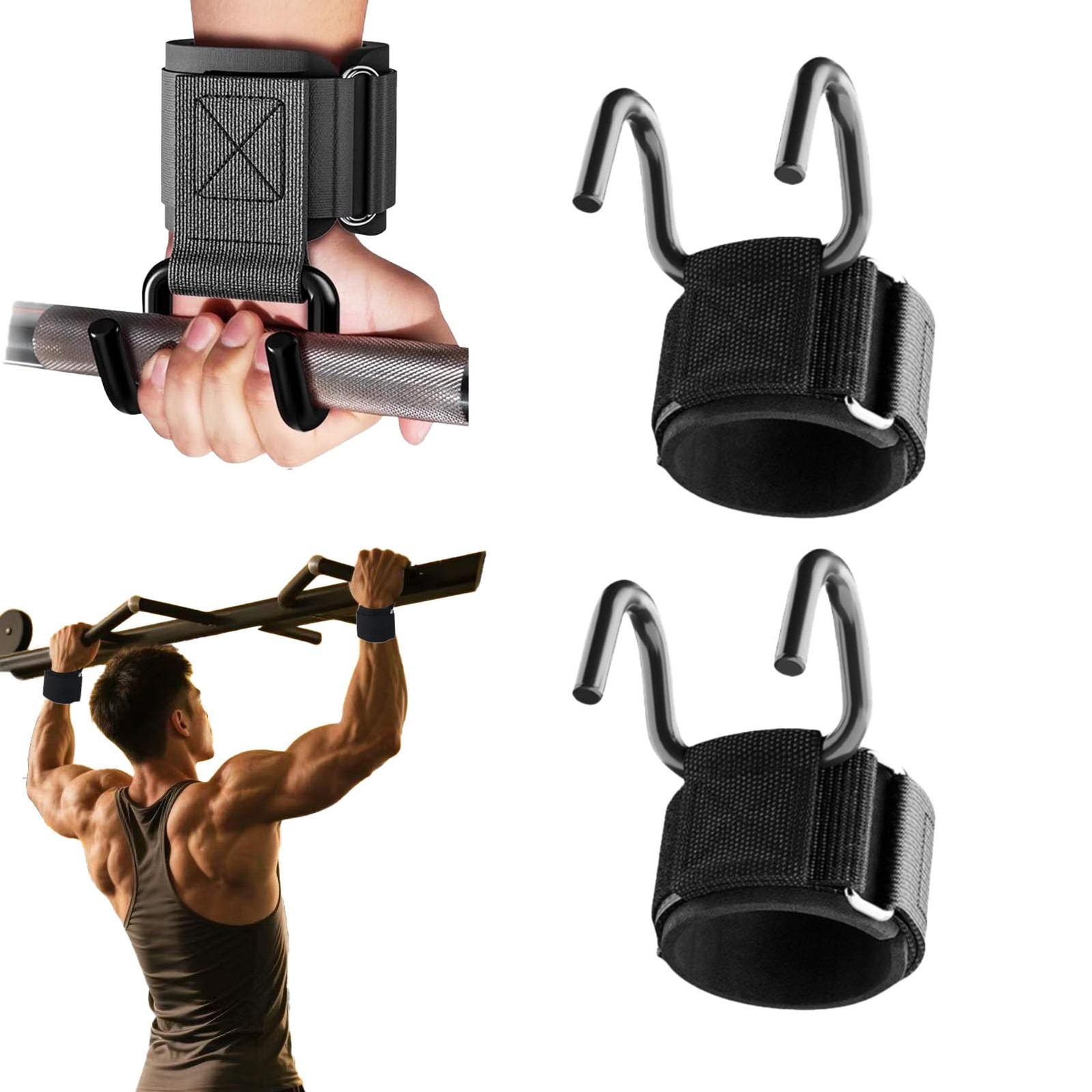 Lifting Hooks for Weight Lifting, 1 Pair 330 LB 330 lb, Black