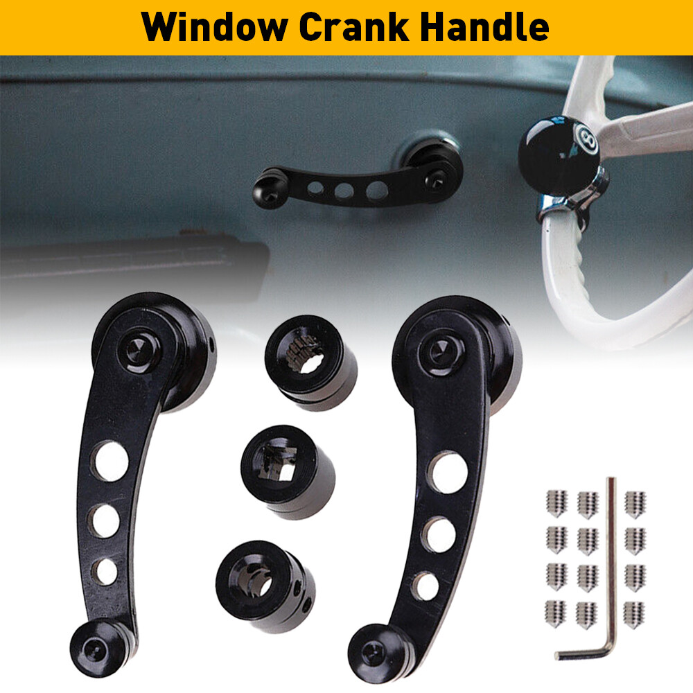 Pair Black Car Window Winder Glass Handle Crank Aluminium Knobs Metal Universal