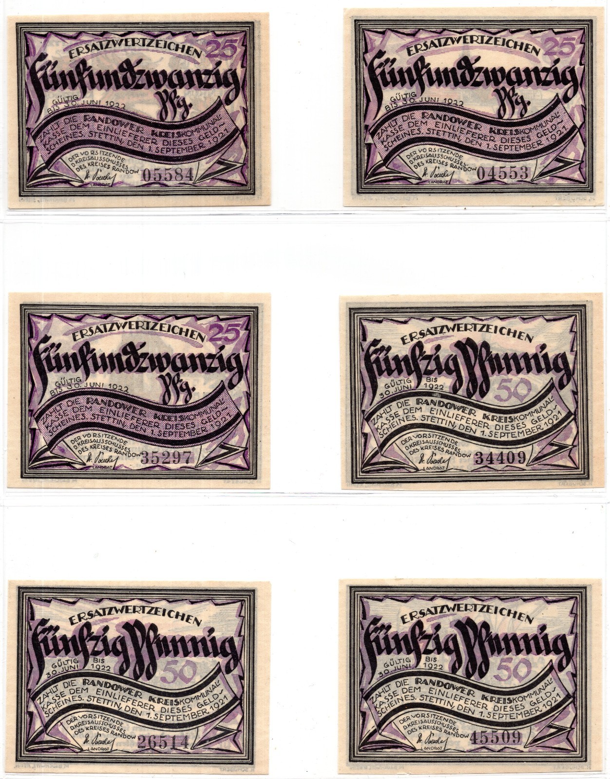 1921 Germany Randower Stettin Notgeld 10 Note Set (2553)