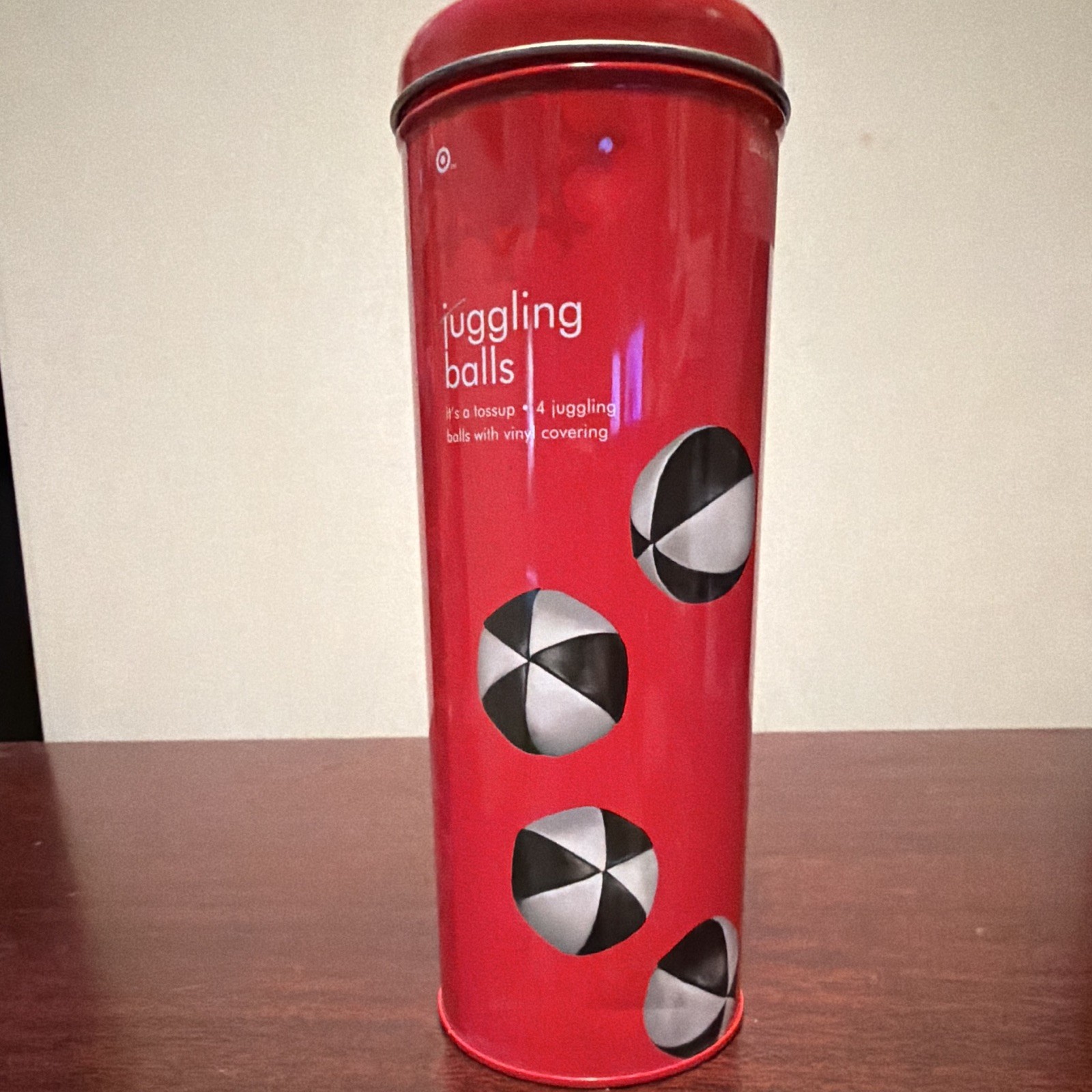 Target Juggling Balls Set of 4 Black/Gray w/ Red Tin Storage Canister