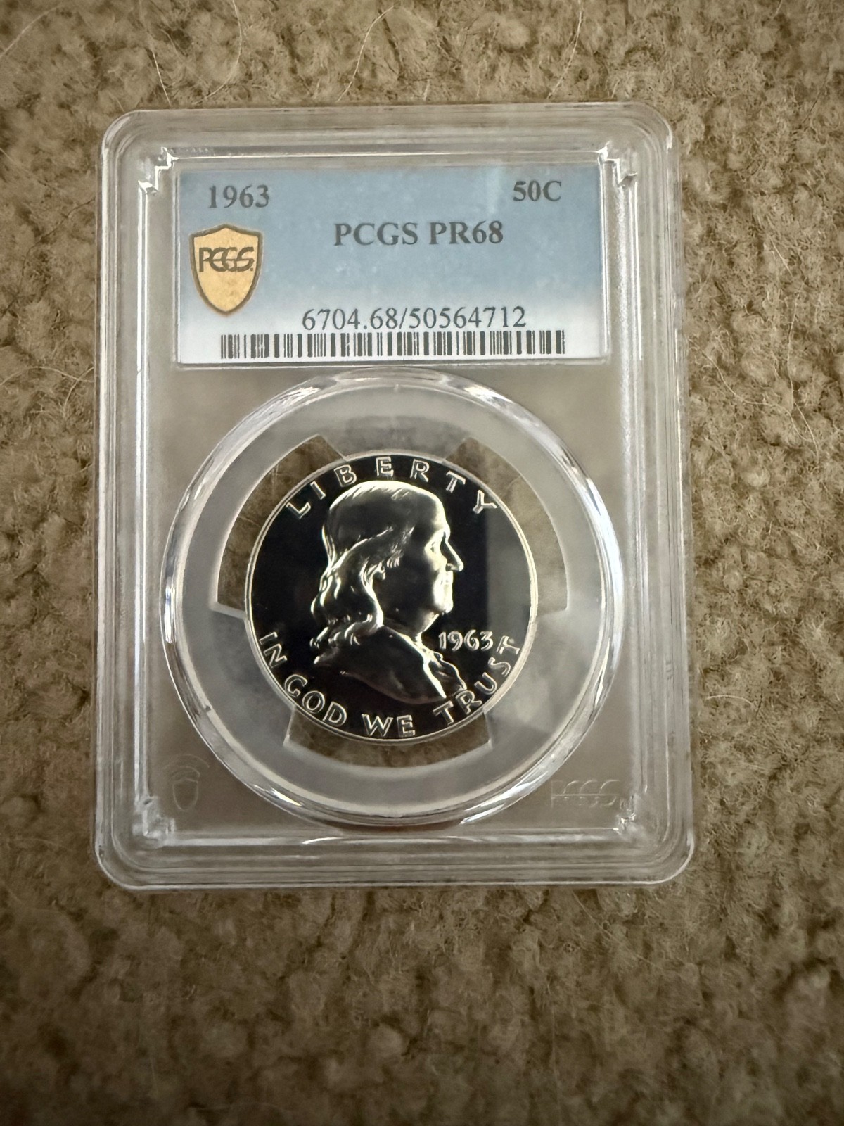 1963 50C Franklin Half Dollar PCGS PR68 Proof Silver Coin Gold Shield Holder