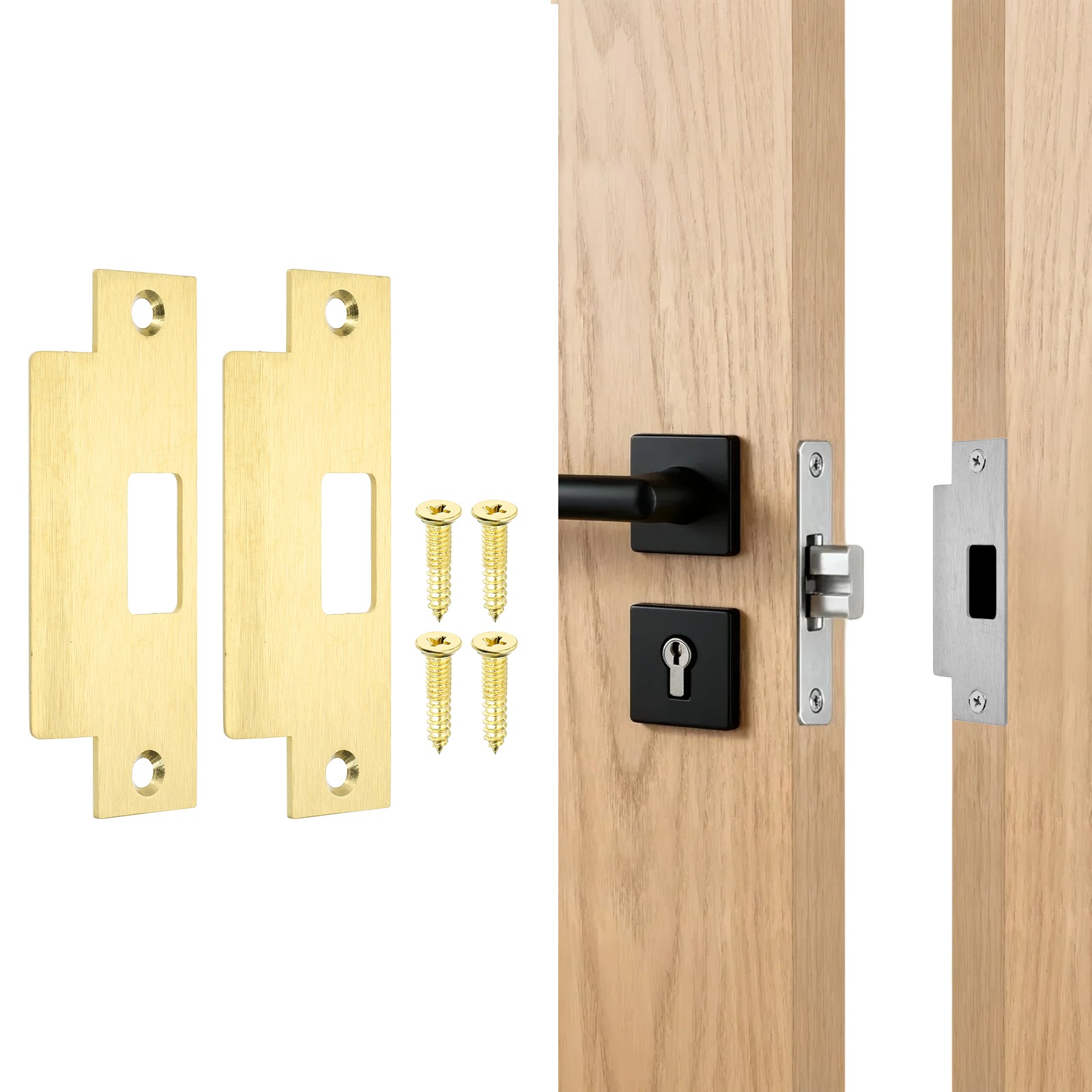 2Pcs Door Strike Plate, 4 15/16" x 2" Security Latch Strike (Gold)