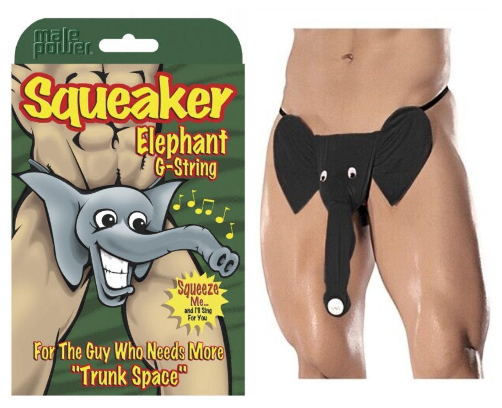 SQUEAKER ELEPHANT G STRING UNDERWEAR NOVELTY GAG GIFT MALE POWER ONE SIZE BLACK