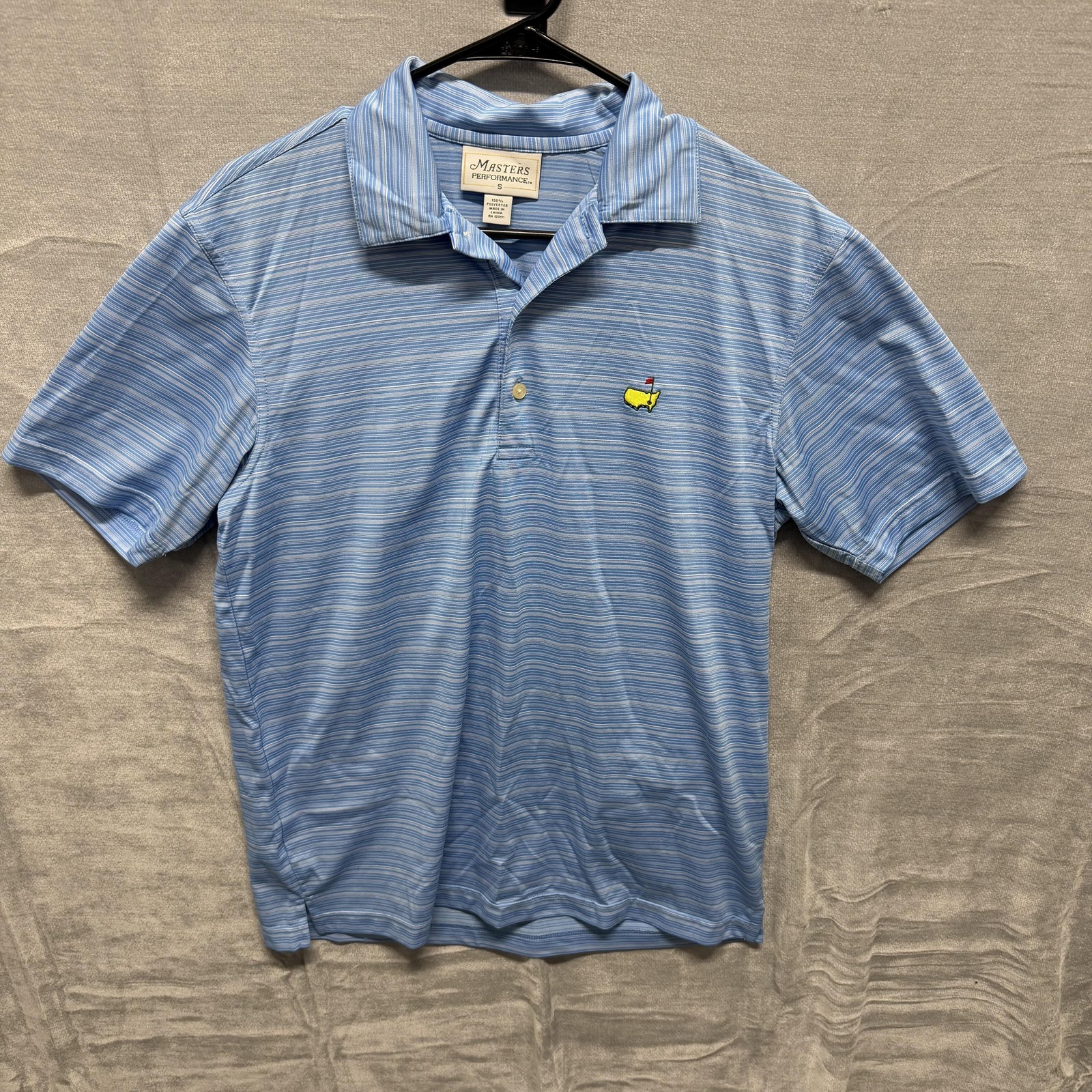 Masters Golf Polo Shirt Mens Small Blue Striped Performance Polyester Polo