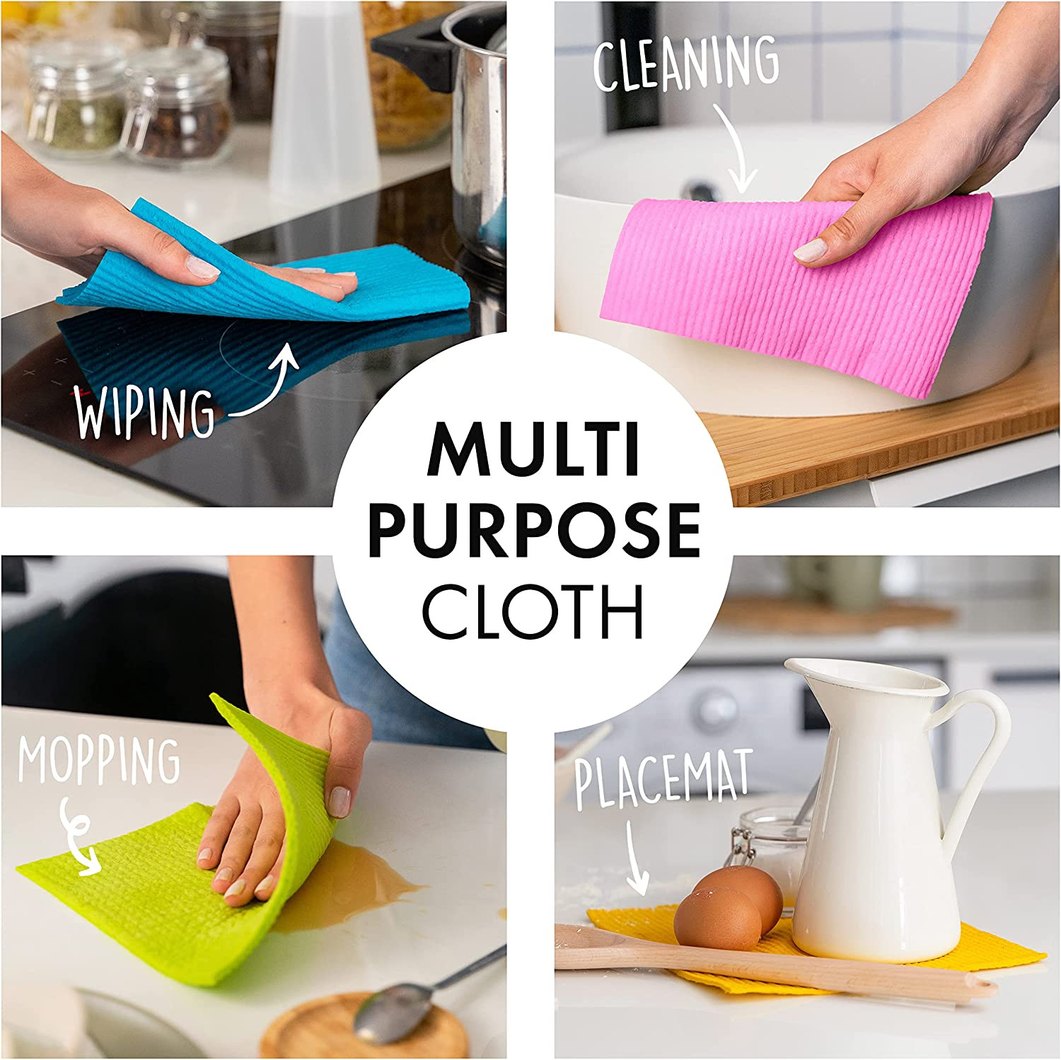10 Pack Reusable Cleaning Cloths - 100% Biodegradable & Compostable | Washable S