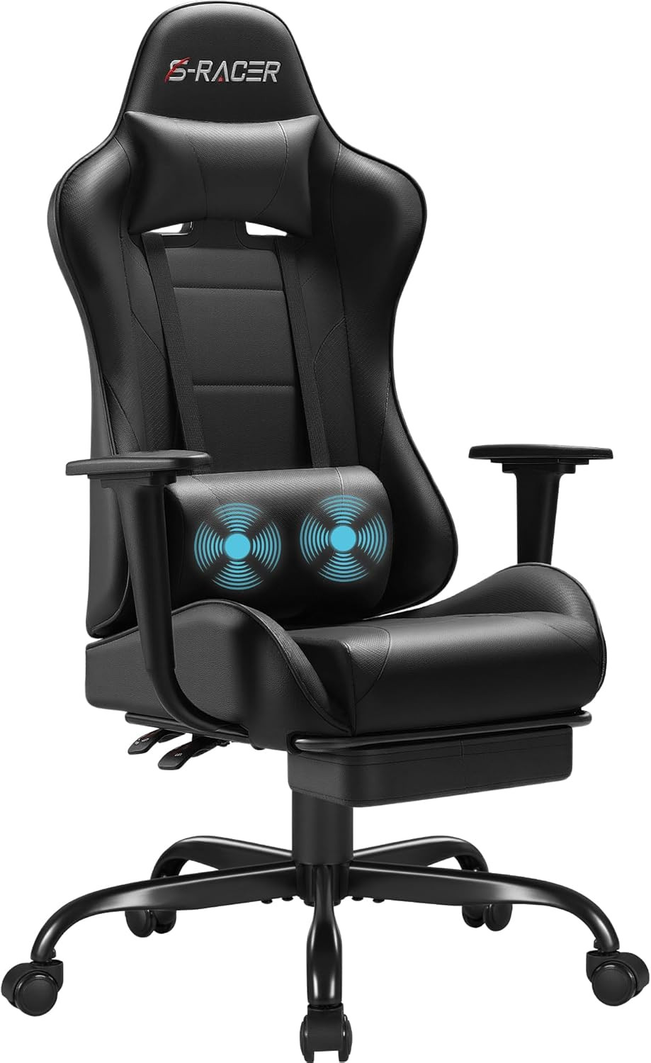 Gaming Chairs, Computer Chair with Footrest and Massage Lumbar Support, Height A
