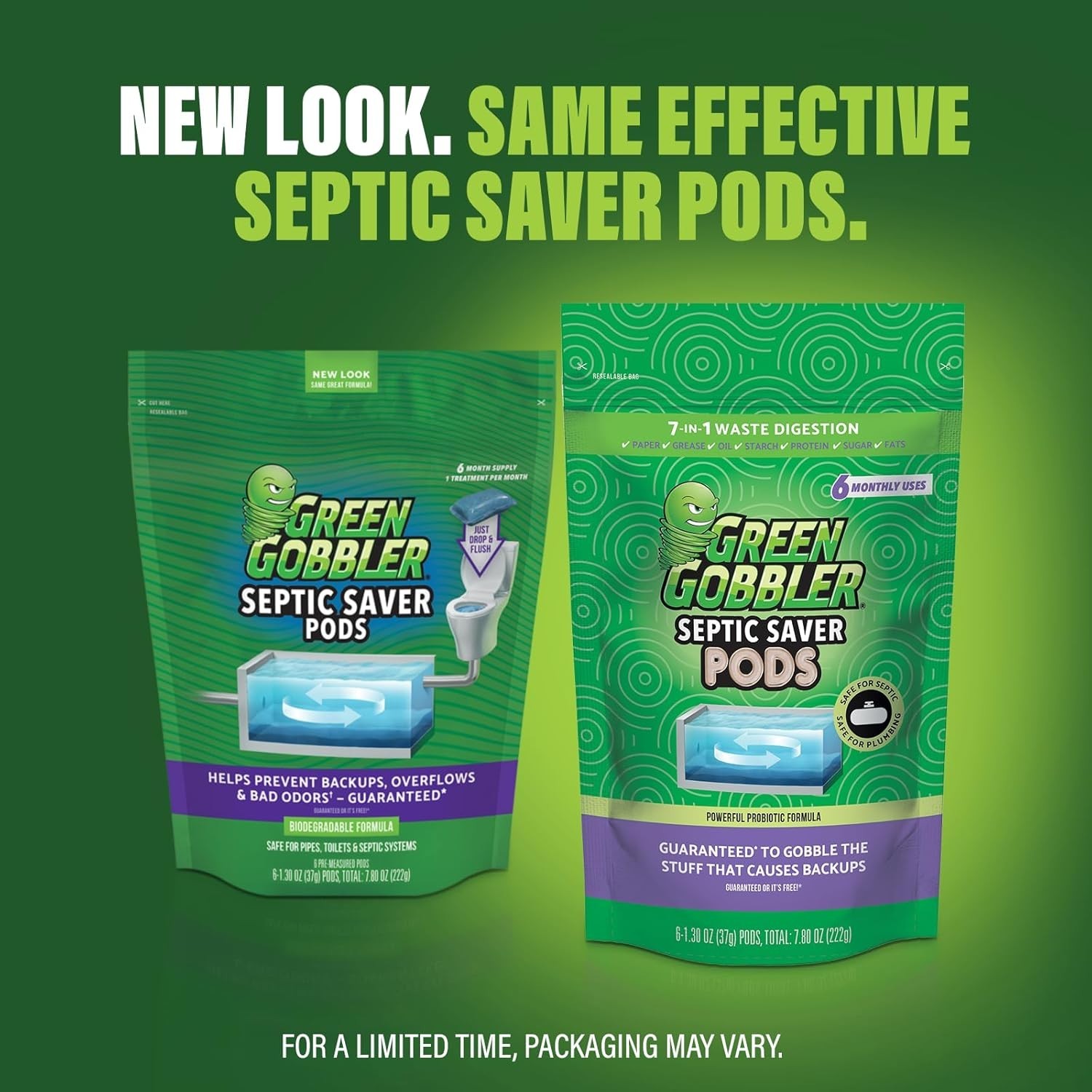Green Gobbler Septic Tank Treatment Packets, 12 Month Supply - Natural Bacterial
