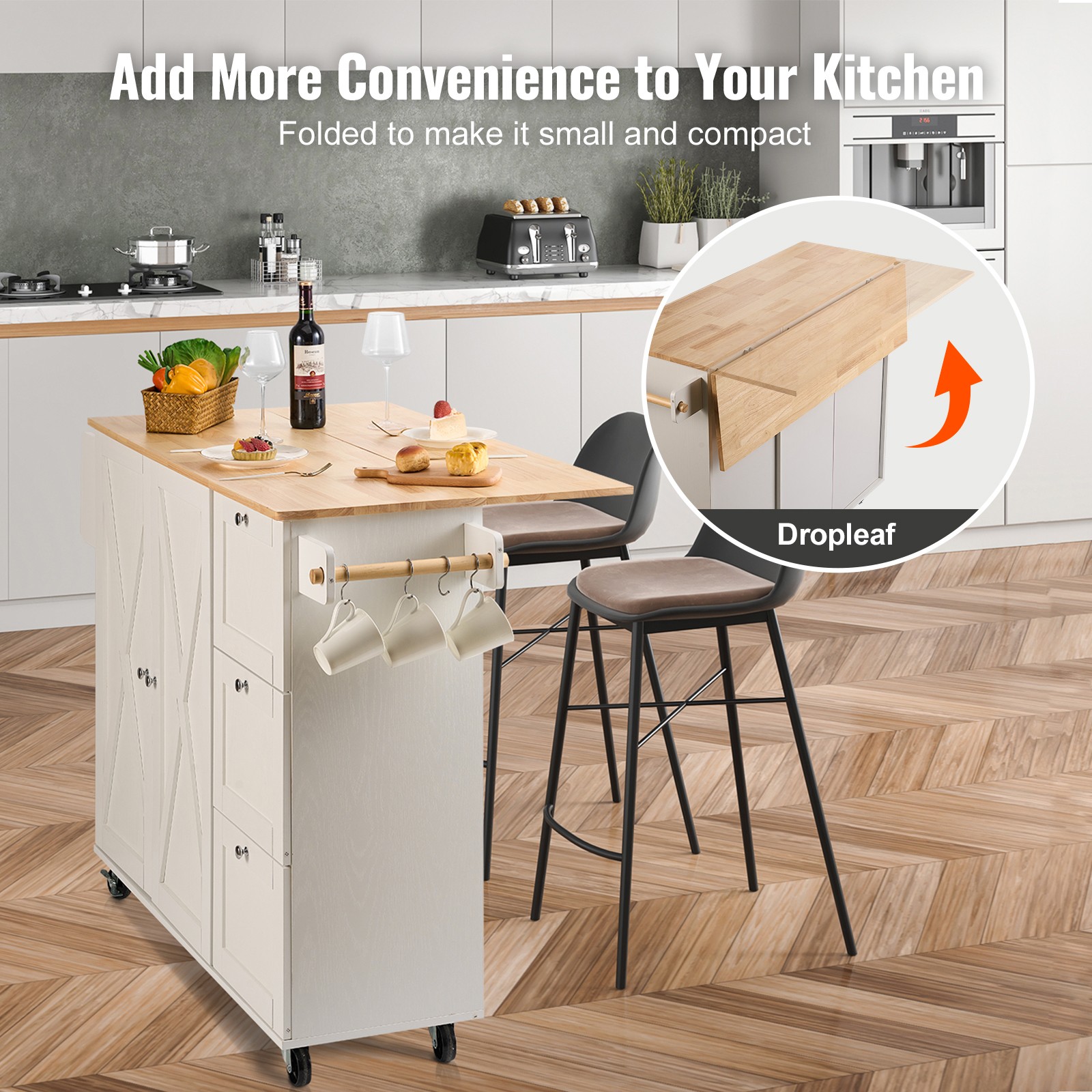 Kitchen Island Cart with Solid Wood Top, 45.3" Width Mobile Carts with Storage