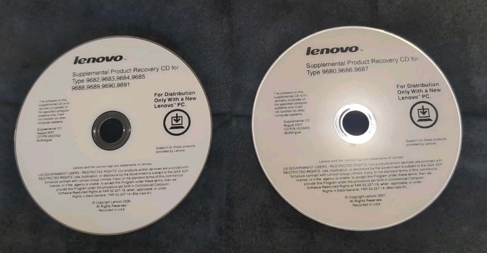 Lenovo Product Recovery CD-ROMs PNs 45C5122 45C6856
